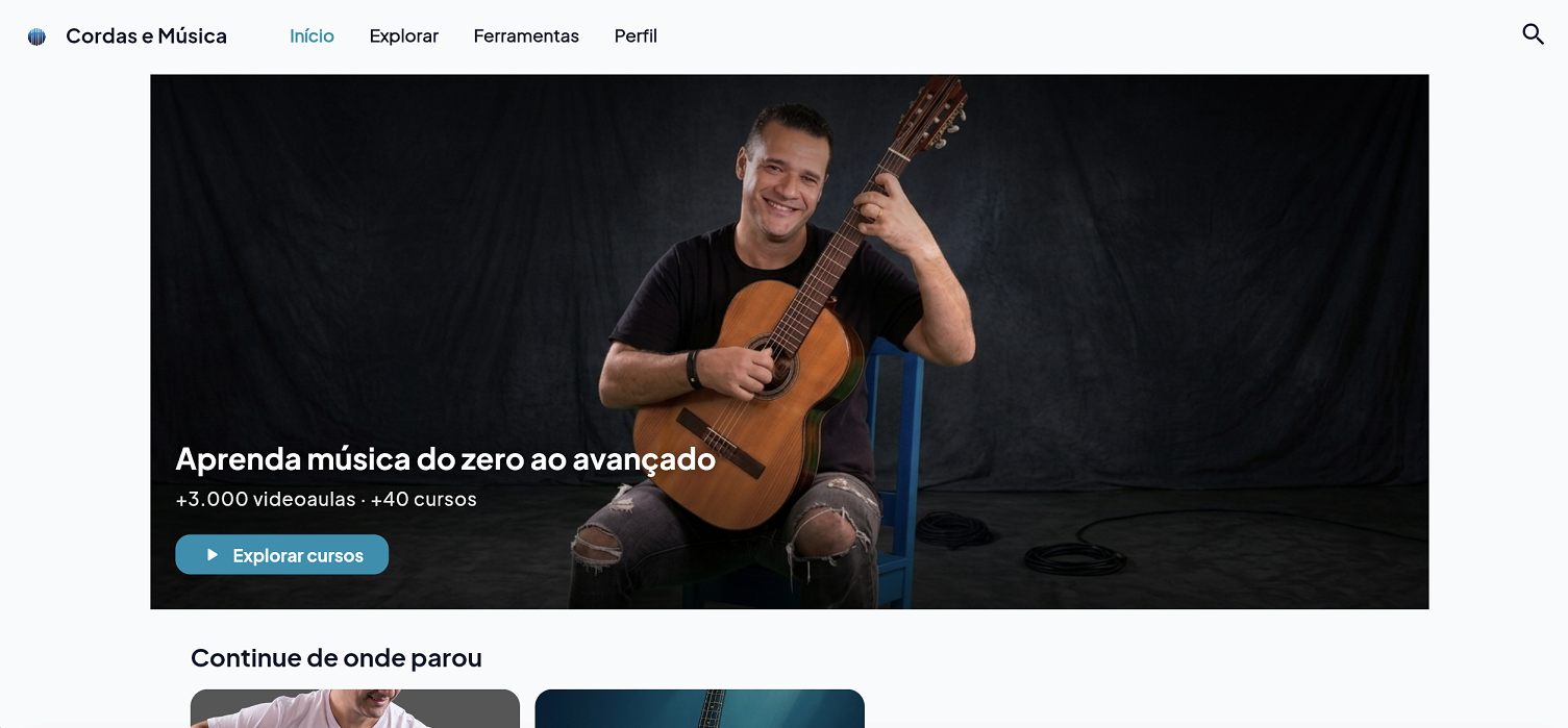 Portal web do Cordas e Música com uma aula aberta